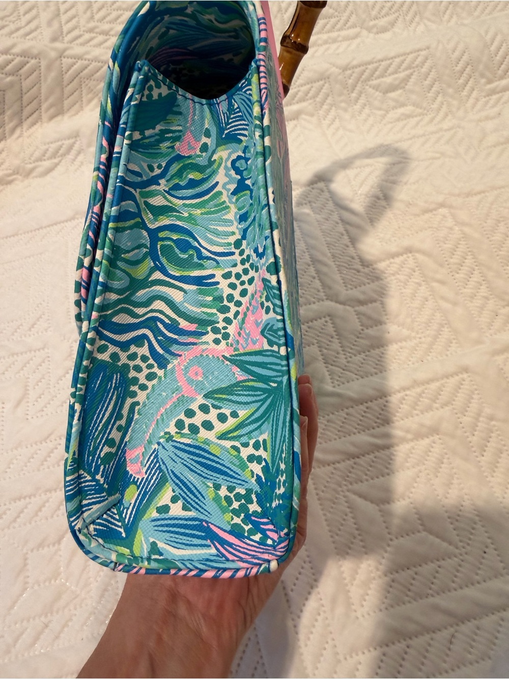 Lilly Pulitzer Bamboo Handle Hand Bag Botanical Green Holiday in the Sun - Picture 3 of 6